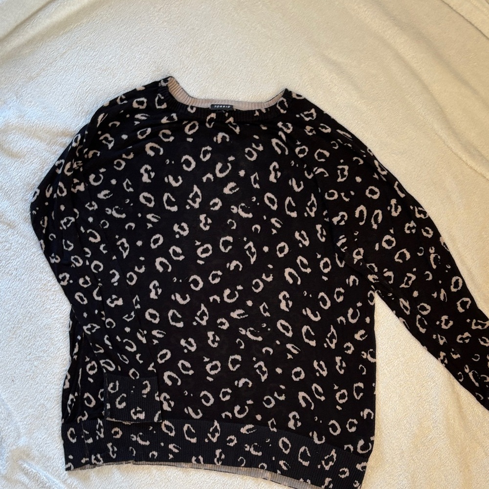 Torrid Black and Cream Animal Print Sweater